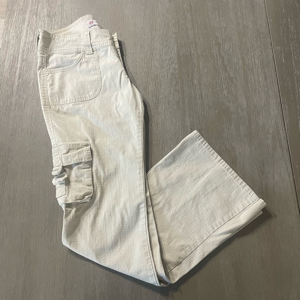 Y2K Anchor Blue flare cargo pants women’s Juniors Size 5 retro throwback khaki
